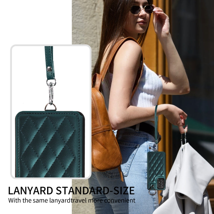 For Samsung Galaxy A52 4G / 5G / A52s Rhombic Texture Card Bag Phone Case with Short Lanyard