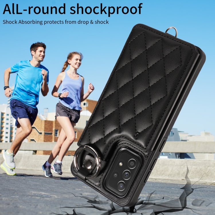 For Samsung Galaxy A52 4G / 5G / A52s Rhombic Texture Card Bag Phone Case with Short Lanyard