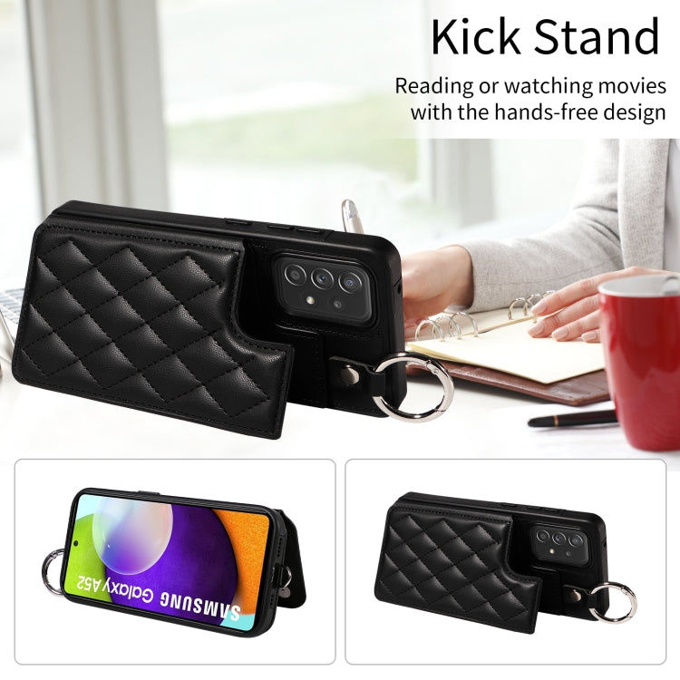 For Samsung Galaxy A52 4G / 5G / A52s Rhombic Texture Card Bag Phone Case with Short Lanyard