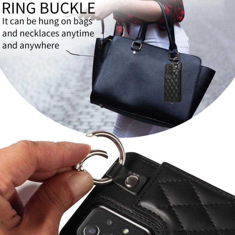 For Samsung Galaxy A52 4G / 5G / A52s Rhombic Texture Card Bag Phone Case with Short Lanyard