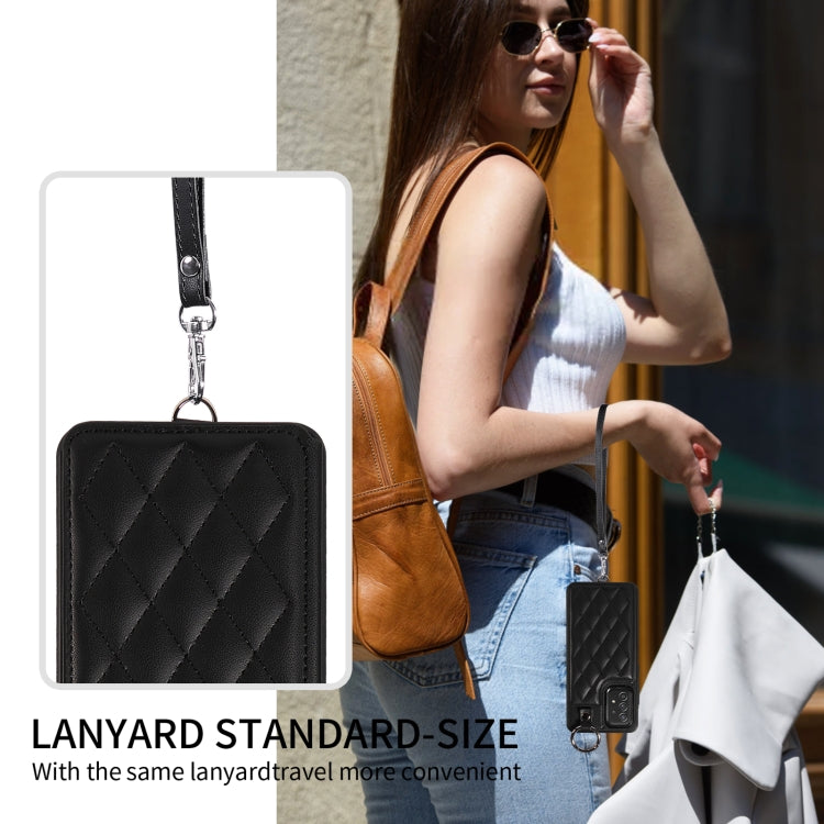 For Samsung Galaxy A52 4G / 5G / A52s Rhombic Texture Card Bag Phone Case with Short Lanyard