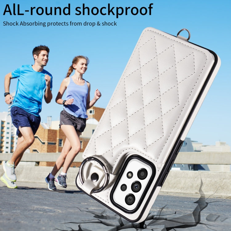 For Samsung Galaxy A53 5G Rhombic Texture Card Bag Phone Case with Short Lanyard
