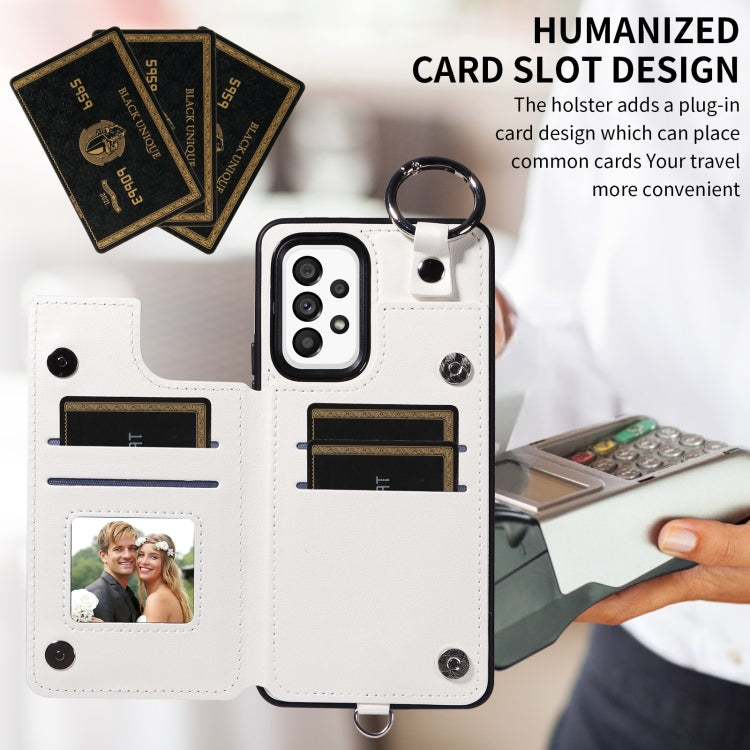 For Samsung Galaxy A53 5G Rhombic Texture Card Bag Phone Case with Short Lanyard