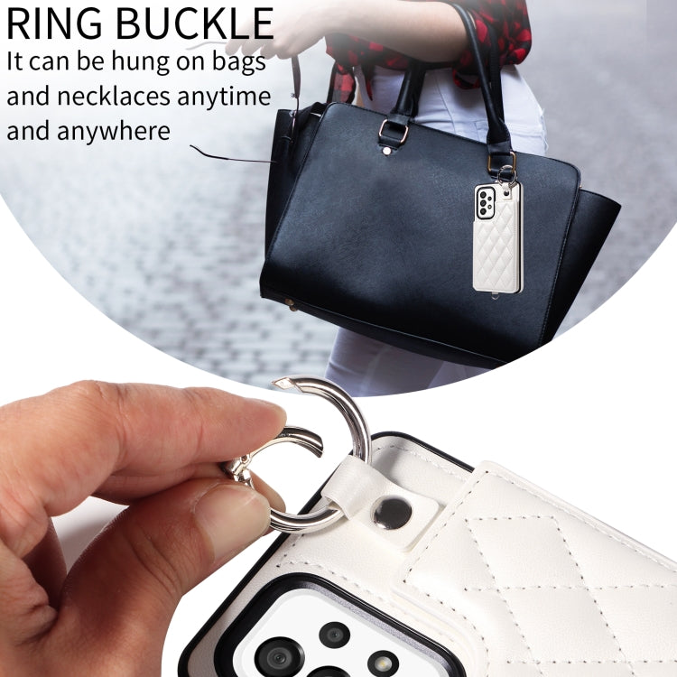 For Samsung Galaxy A53 5G Rhombic Texture Card Bag Phone Case with Short Lanyard
