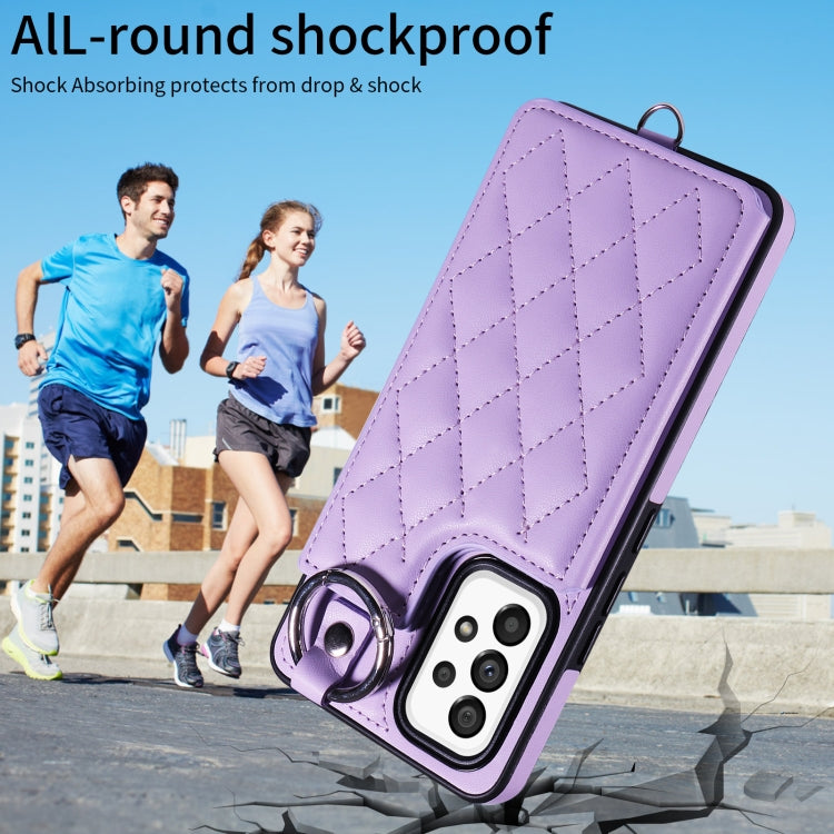 For Samsung Galaxy A53 5G Rhombic Texture Card Bag Phone Case with Short Lanyard