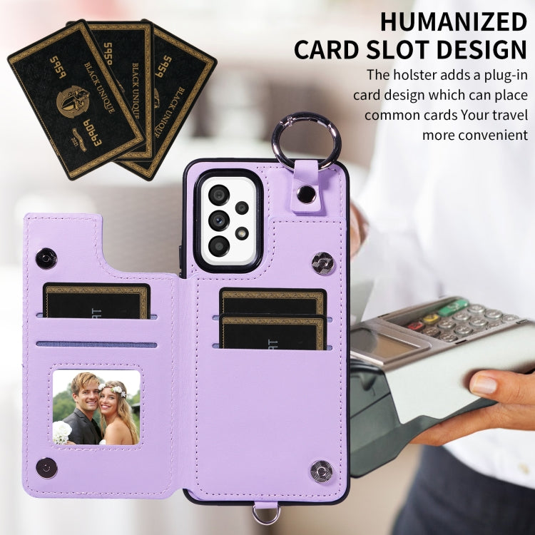 For Samsung Galaxy A53 5G Rhombic Texture Card Bag Phone Case with Short Lanyard