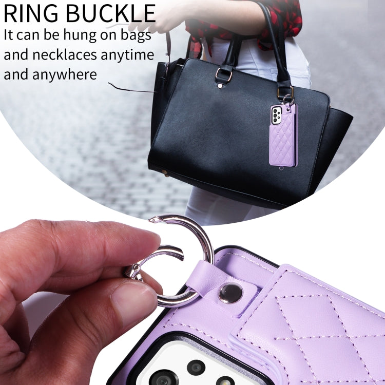 For Samsung Galaxy A53 5G Rhombic Texture Card Bag Phone Case with Short Lanyard