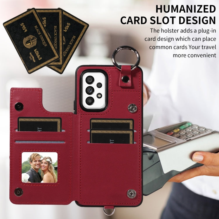 For Samsung Galaxy A53 5G Rhombic Texture Card Bag Phone Case with Short Lanyard
