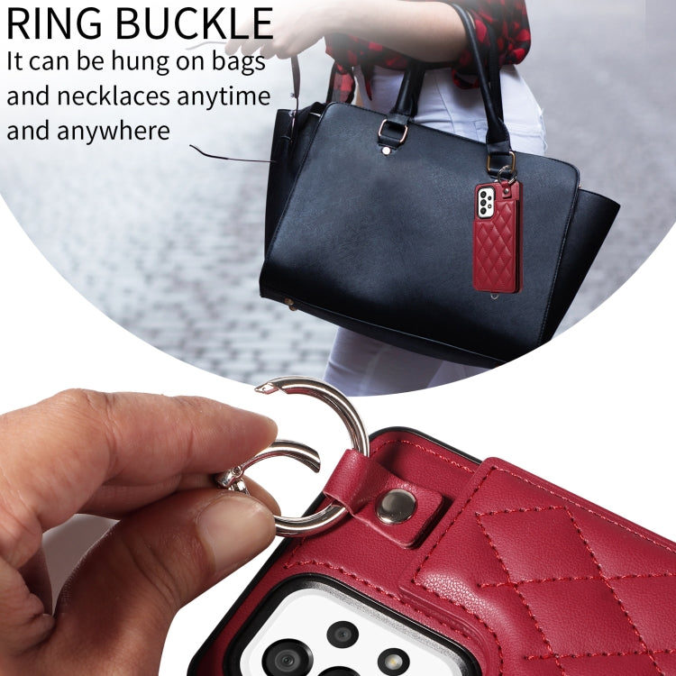 For Samsung Galaxy A53 5G Rhombic Texture Card Bag Phone Case with Short Lanyard
