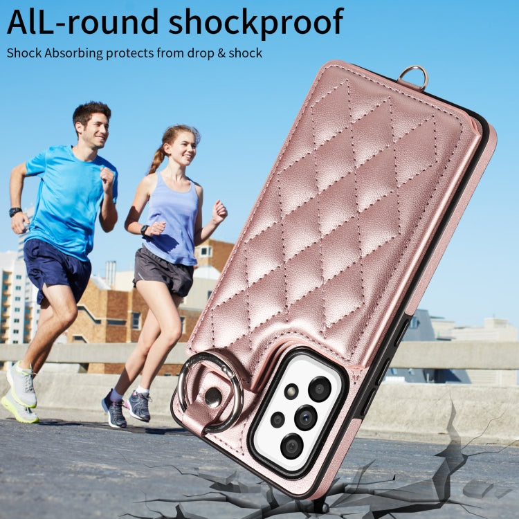For Samsung Galaxy A53 5G Rhombic Texture Card Bag Phone Case with Short Lanyard