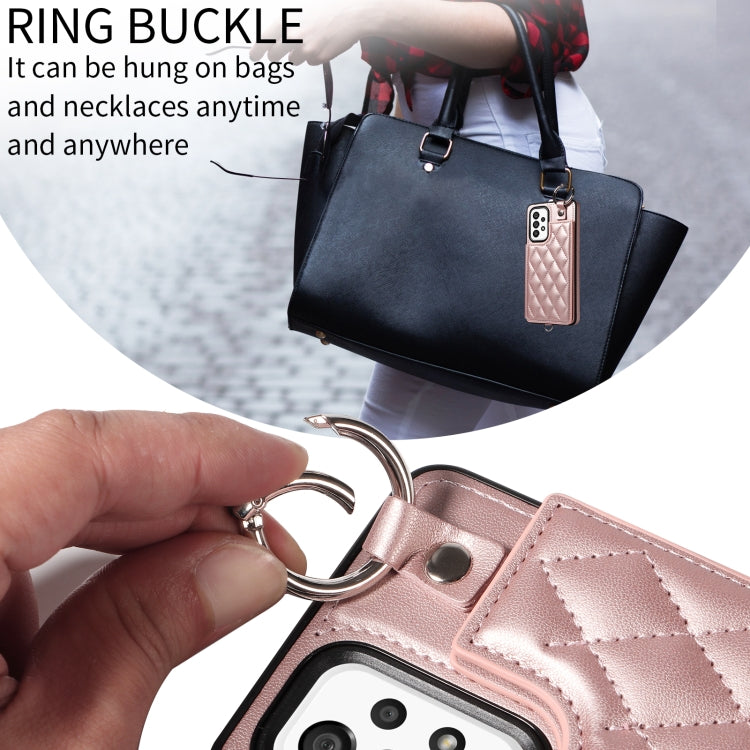 For Samsung Galaxy A53 5G Rhombic Texture Card Bag Phone Case with Short Lanyard