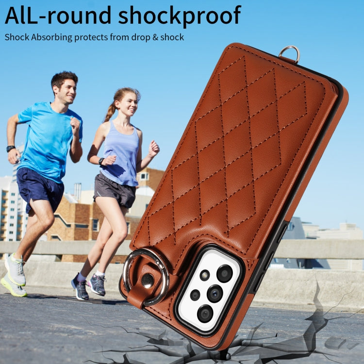 For Samsung Galaxy A53 5G Rhombic Texture Card Bag Phone Case with Short Lanyard