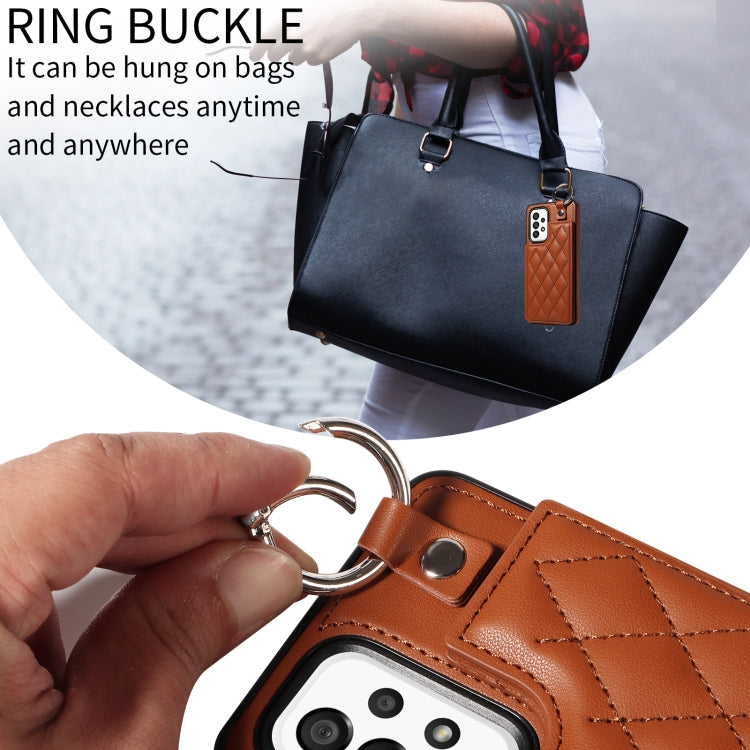 For Samsung Galaxy A53 5G Rhombic Texture Card Bag Phone Case with Short Lanyard