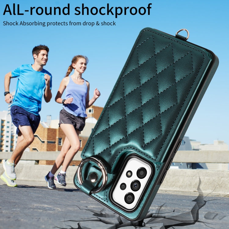 For Samsung Galaxy A53 5G Rhombic Texture Card Bag Phone Case with Short Lanyard