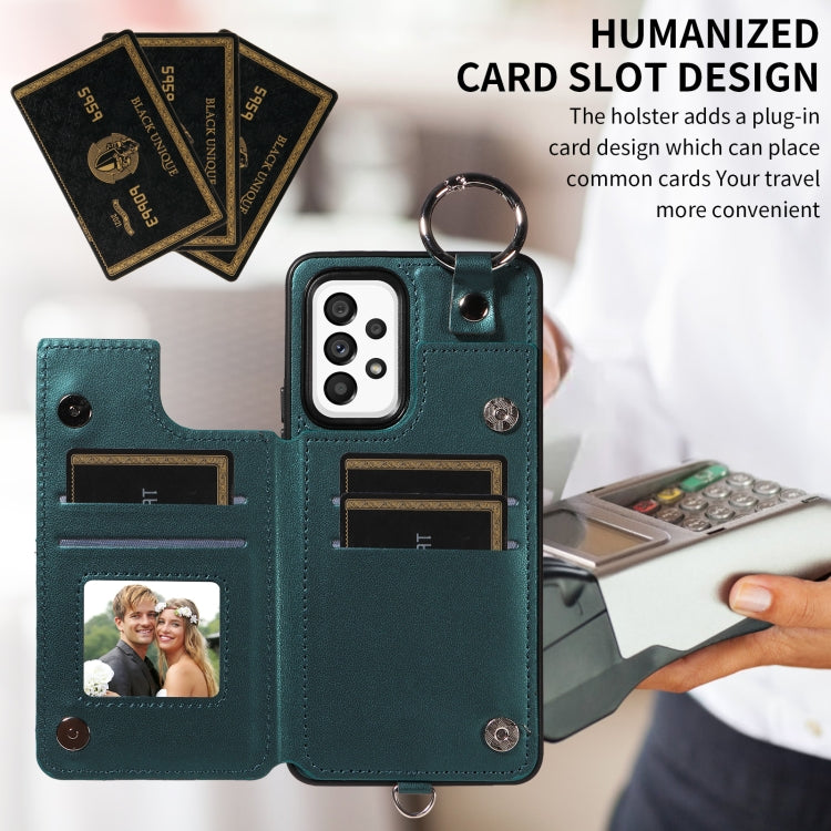 For Samsung Galaxy A53 5G Rhombic Texture Card Bag Phone Case with Short Lanyard