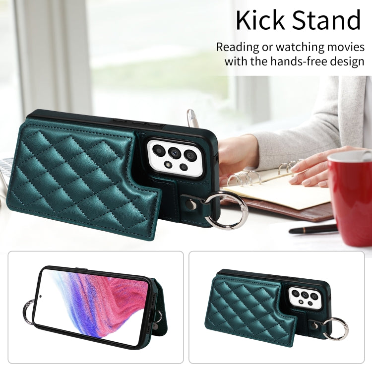 For Samsung Galaxy A53 5G Rhombic Texture Card Bag Phone Case with Short Lanyard