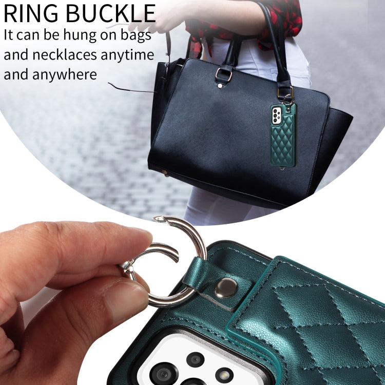 For Samsung Galaxy A53 5G Rhombic Texture Card Bag Phone Case with Short Lanyard