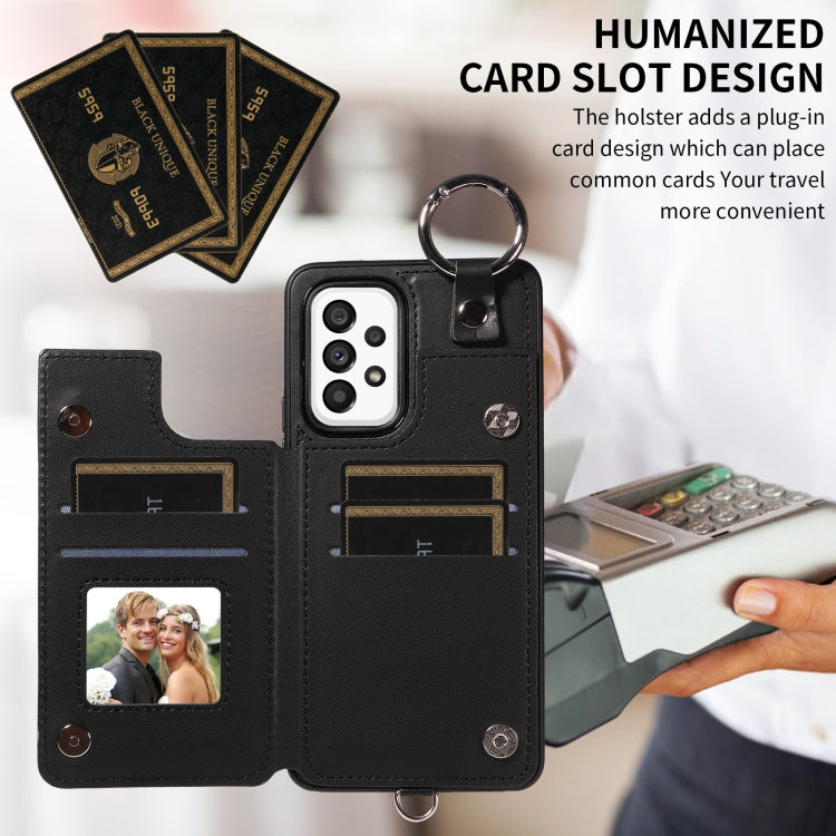 For Samsung Galaxy A53 5G Rhombic Texture Card Bag Phone Case with Short Lanyard