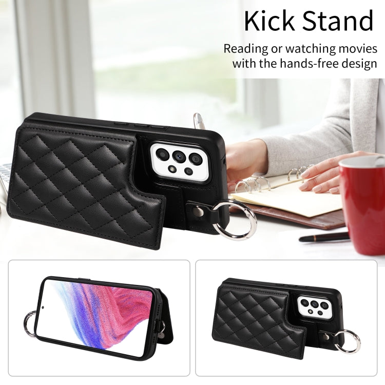 For Samsung Galaxy A53 5G Rhombic Texture Card Bag Phone Case with Short Lanyard
