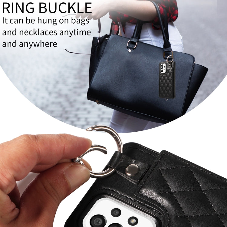 For Samsung Galaxy A53 5G Rhombic Texture Card Bag Phone Case with Short Lanyard