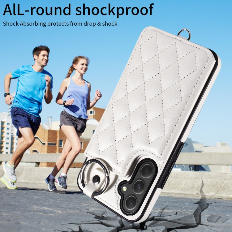 For Samsung Galaxy A54 5G Rhombic Texture Card Bag Phone Case with Short Lanyard