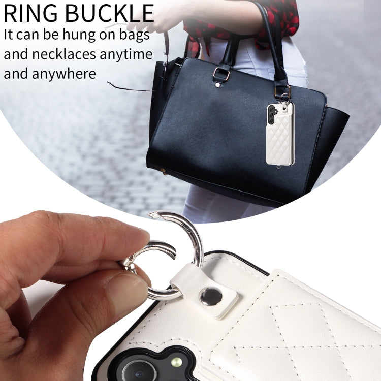 For Samsung Galaxy A54 5G Rhombic Texture Card Bag Phone Case with Short Lanyard