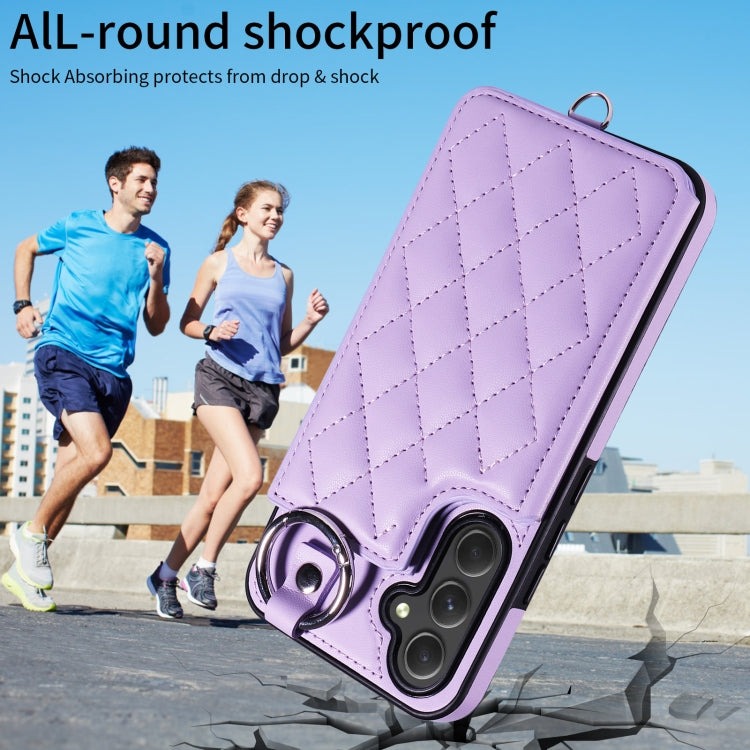 For Samsung Galaxy A54 5G Rhombic Texture Card Bag Phone Case with Short Lanyard