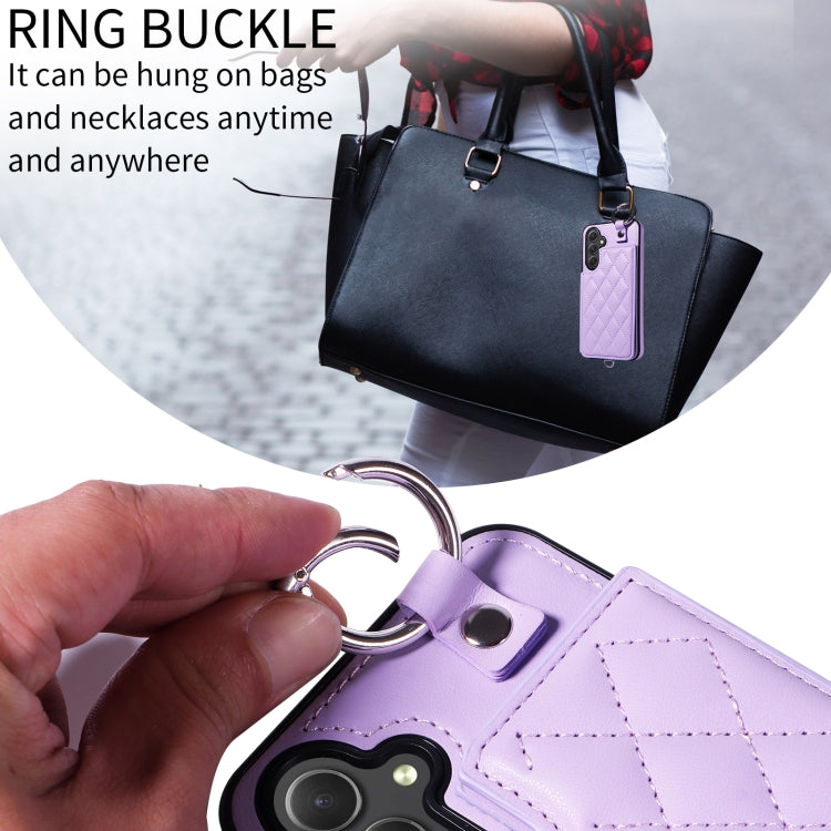 For Samsung Galaxy A54 5G Rhombic Texture Card Bag Phone Case with Short Lanyard