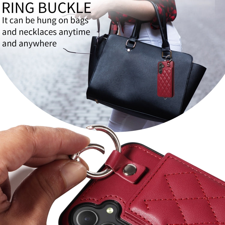 For Samsung Galaxy A54 5G Rhombic Texture Card Bag Phone Case with Short Lanyard