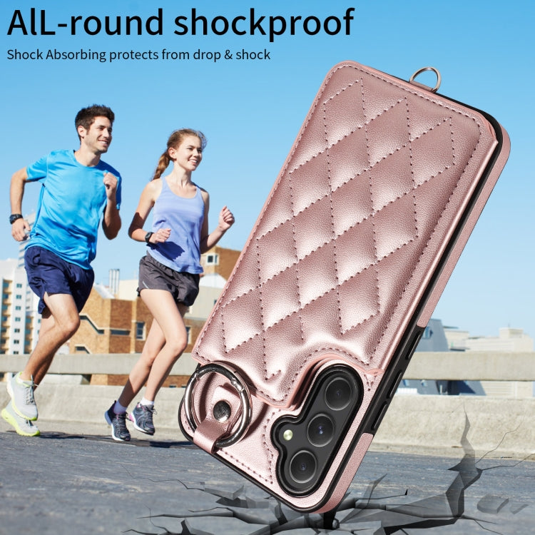 For Samsung Galaxy A54 5G Rhombic Texture Card Bag Phone Case with Short Lanyard