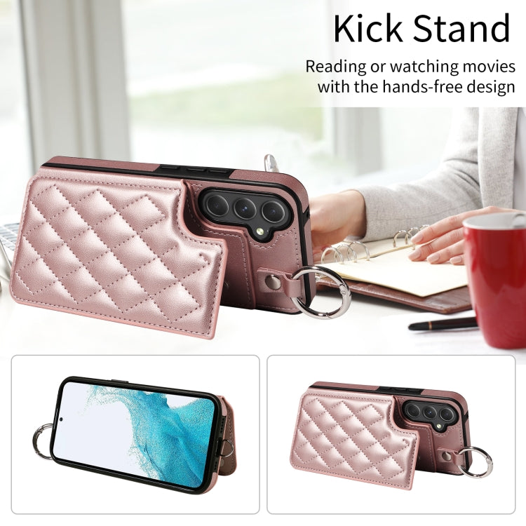 For Samsung Galaxy A54 5G Rhombic Texture Card Bag Phone Case with Short Lanyard