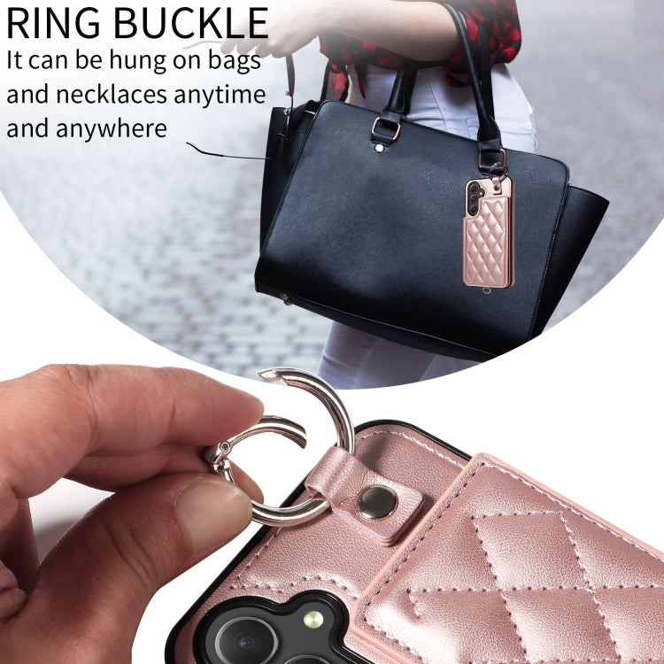 For Samsung Galaxy A54 5G Rhombic Texture Card Bag Phone Case with Short Lanyard