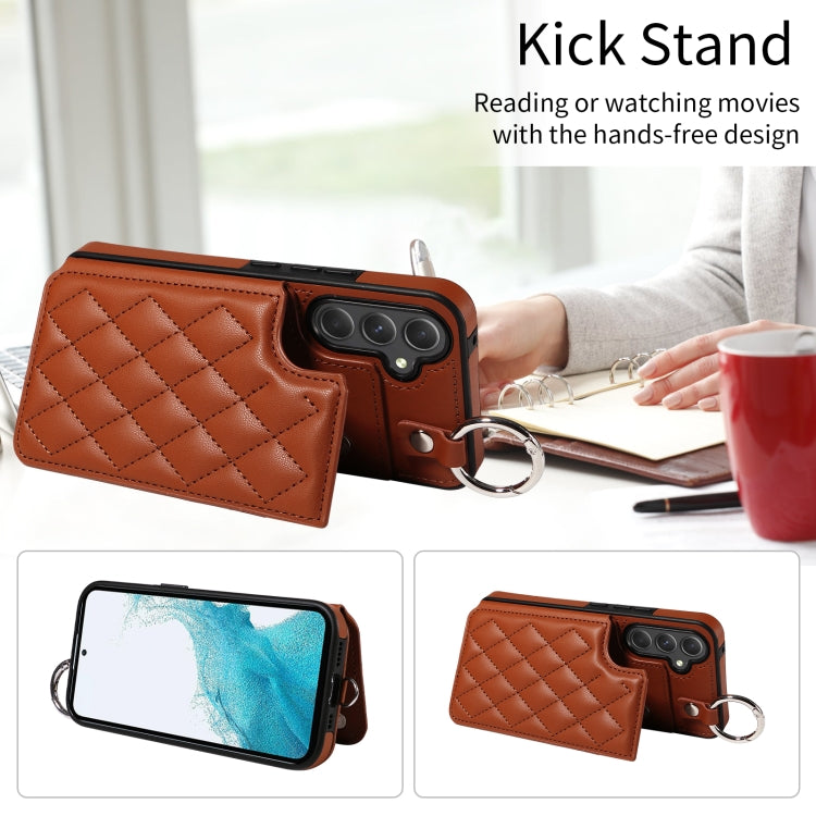 For Samsung Galaxy A54 5G Rhombic Texture Card Bag Phone Case with Short Lanyard