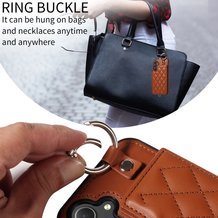 For Samsung Galaxy A54 5G Rhombic Texture Card Bag Phone Case with Short Lanyard