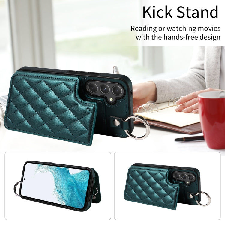 For Samsung Galaxy A54 5G Rhombic Texture Card Bag Phone Case with Short Lanyard
