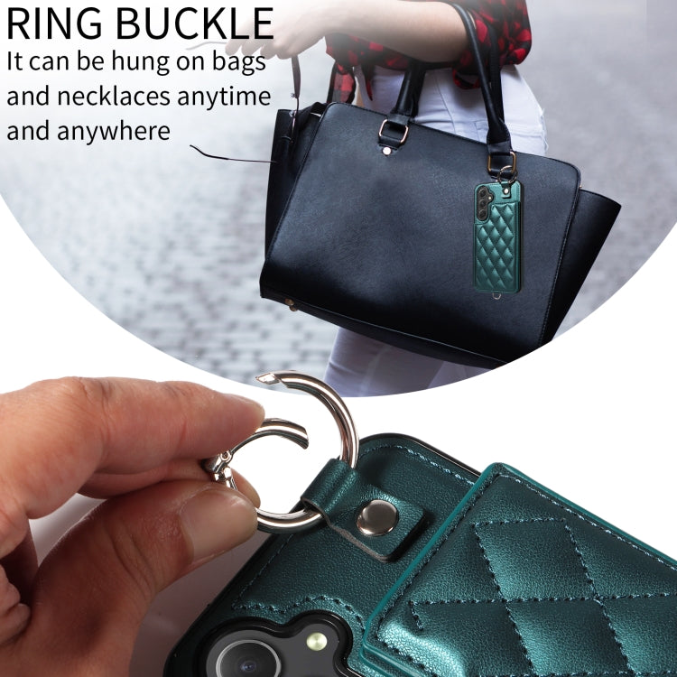 For Samsung Galaxy A54 5G Rhombic Texture Card Bag Phone Case with Short Lanyard