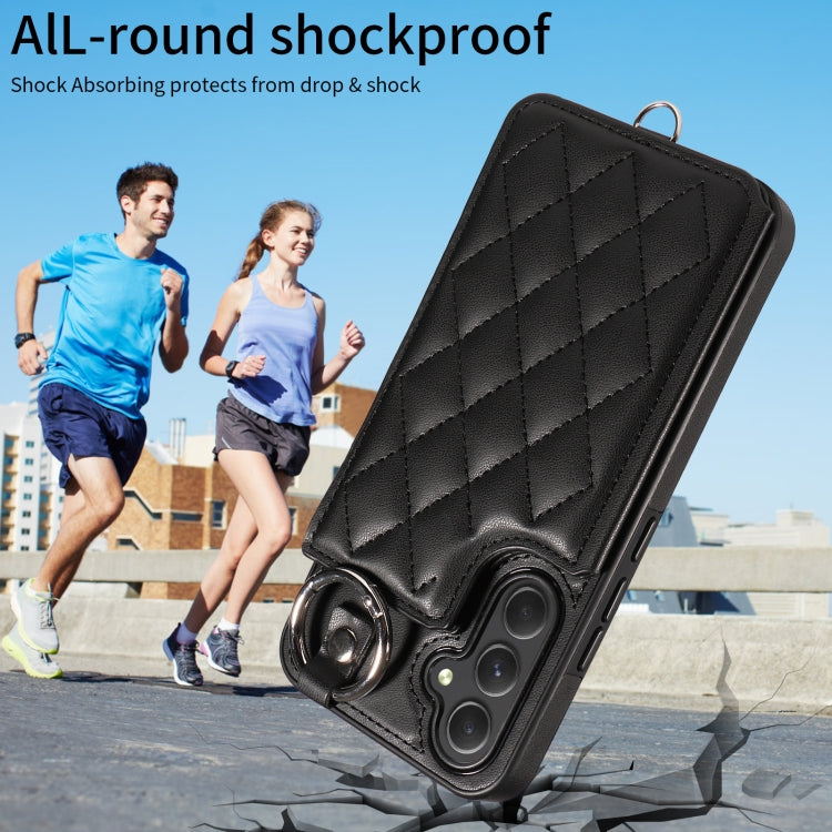 For Samsung Galaxy A54 5G Rhombic Texture Card Bag Phone Case with Short Lanyard