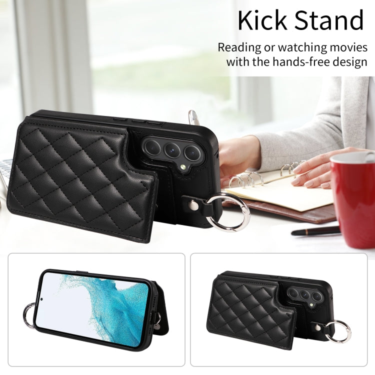 For Samsung Galaxy A54 5G Rhombic Texture Card Bag Phone Case with Short Lanyard
