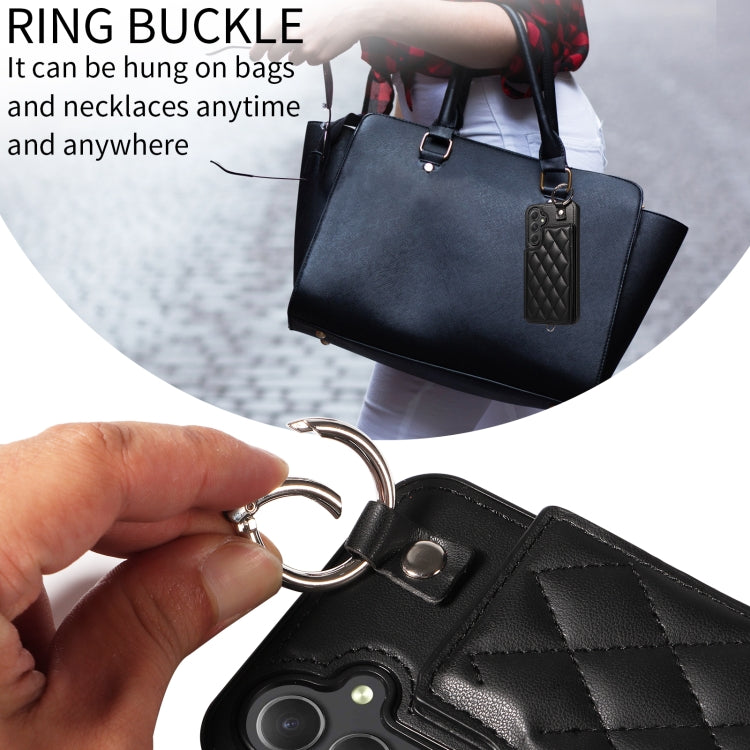 For Samsung Galaxy A54 5G Rhombic Texture Card Bag Phone Case with Short Lanyard