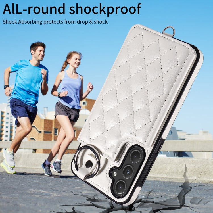 For Samsung Galaxy A55 5G Rhombic Texture Card Bag Phone Case with Short Lanyard