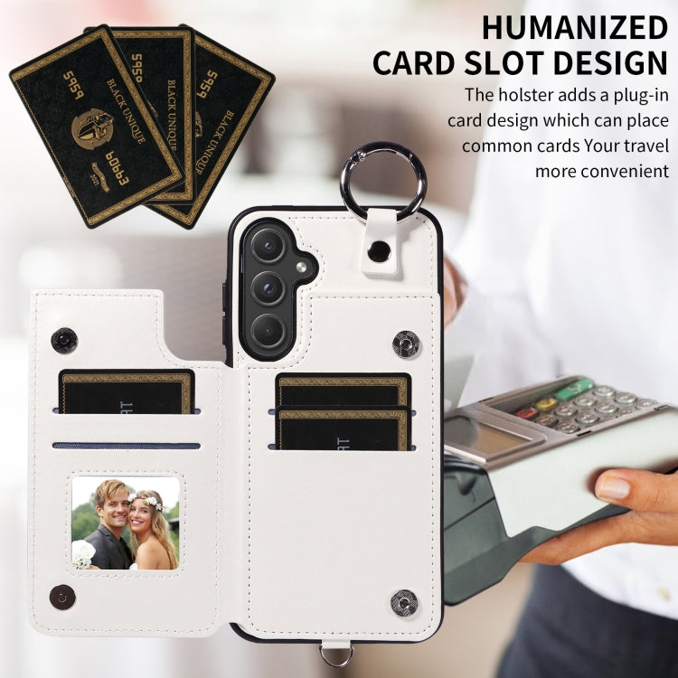 For Samsung Galaxy A55 5G Rhombic Texture Card Bag Phone Case with Short Lanyard
