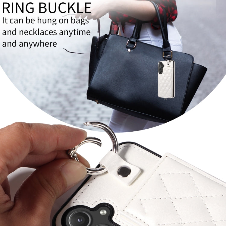 For Samsung Galaxy A55 5G Rhombic Texture Card Bag Phone Case with Short Lanyard
