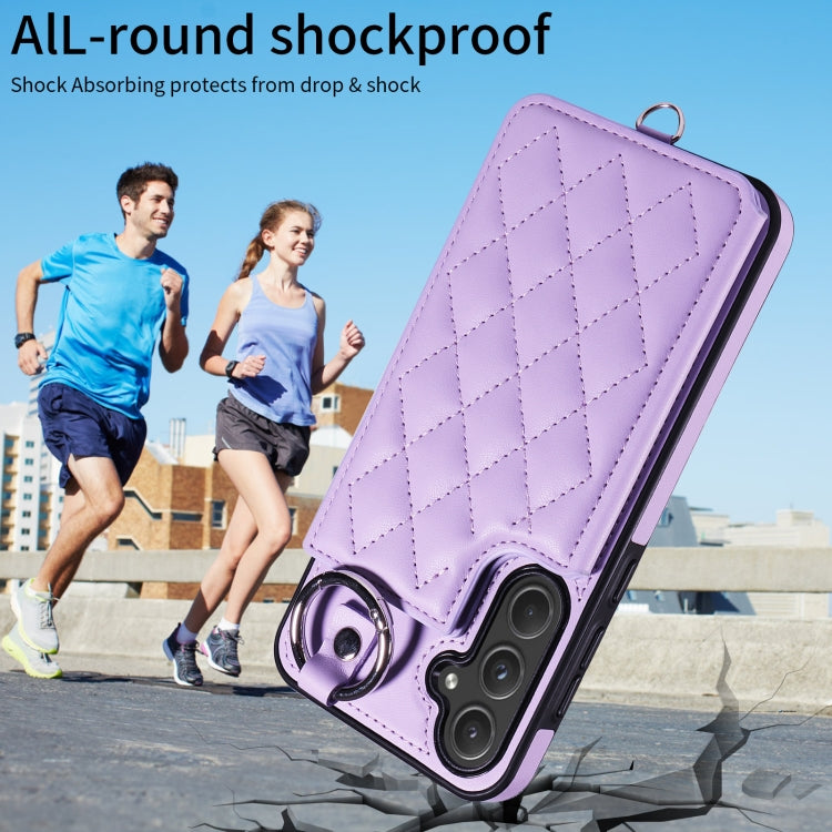 For Samsung Galaxy A55 5G Rhombic Texture Card Bag Phone Case with Short Lanyard