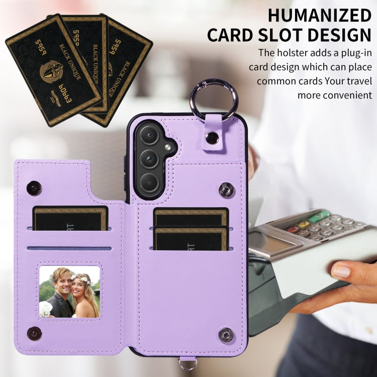 For Samsung Galaxy A55 5G Rhombic Texture Card Bag Phone Case with Short Lanyard