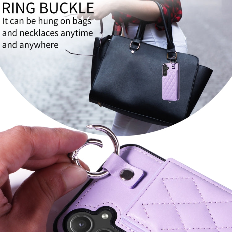 For Samsung Galaxy A55 5G Rhombic Texture Card Bag Phone Case with Short Lanyard