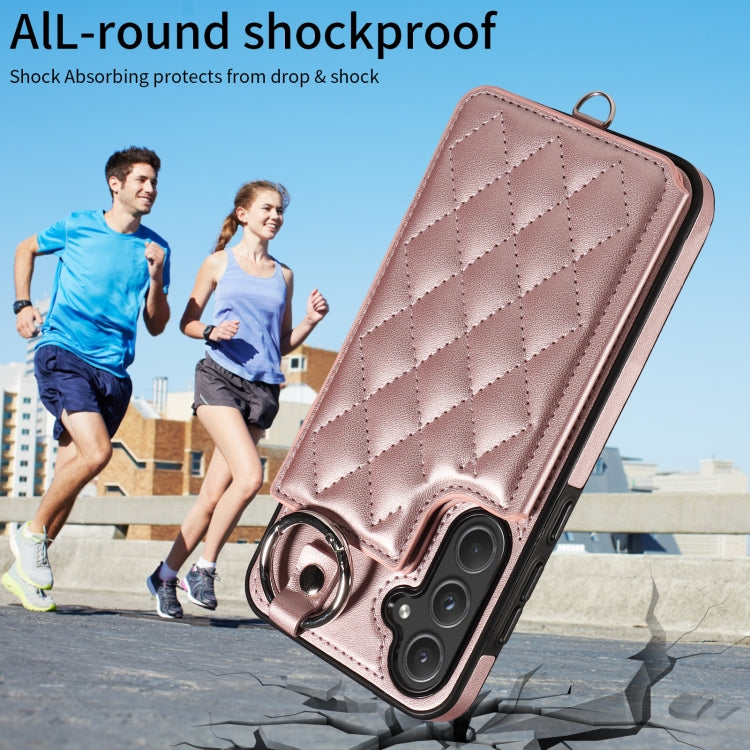 For Samsung Galaxy A55 5G Rhombic Texture Card Bag Phone Case with Short Lanyard