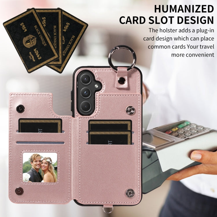 For Samsung Galaxy A55 5G Rhombic Texture Card Bag Phone Case with Short Lanyard