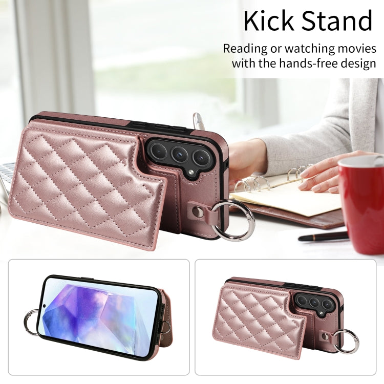 For Samsung Galaxy A55 5G Rhombic Texture Card Bag Phone Case with Short Lanyard