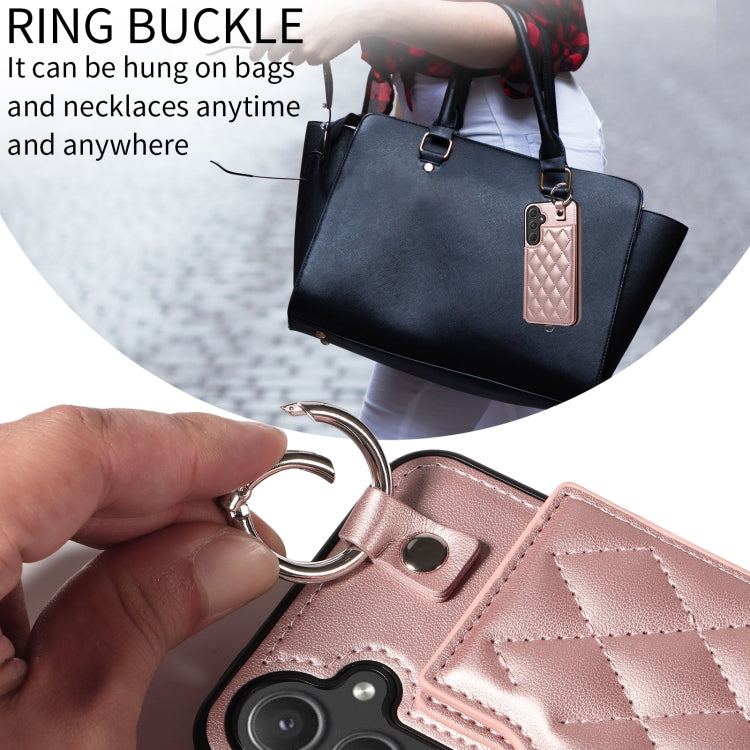 For Samsung Galaxy A55 5G Rhombic Texture Card Bag Phone Case with Short Lanyard