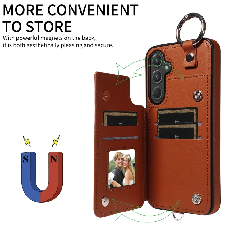 For Samsung Galaxy A55 5G Rhombic Texture Card Bag Phone Case with Short Lanyard